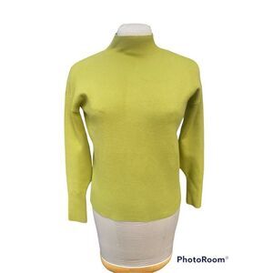 Tahari Mock Neck Sweater Sz. S Green Jeweled Buttons Holiday Party